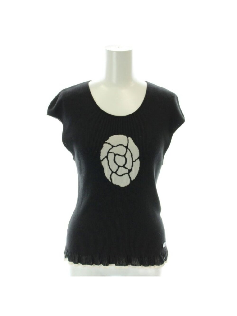 Chanel Rib Knit Sleeveless Top Cotton Silk Blend Camellia Black Sweater 42